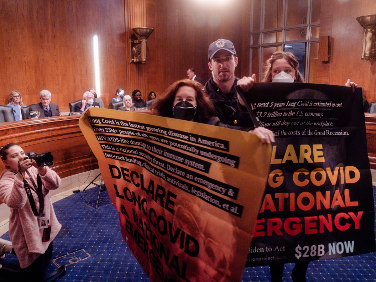 Activists disrupt a Senate committee hearing on January 18, 2024. Copyright © Joshua Boaz Pribanic for Public Herald. Licensed under Creative Commons CC BY-NC-ND 2.0 DEED license.